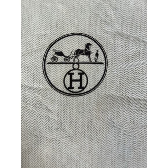 HERMES Dust Bag 2pc Lot Herringbone Beige Cotton Logo Drawstring 8.5x15 Shoe - Picture 2 of 5